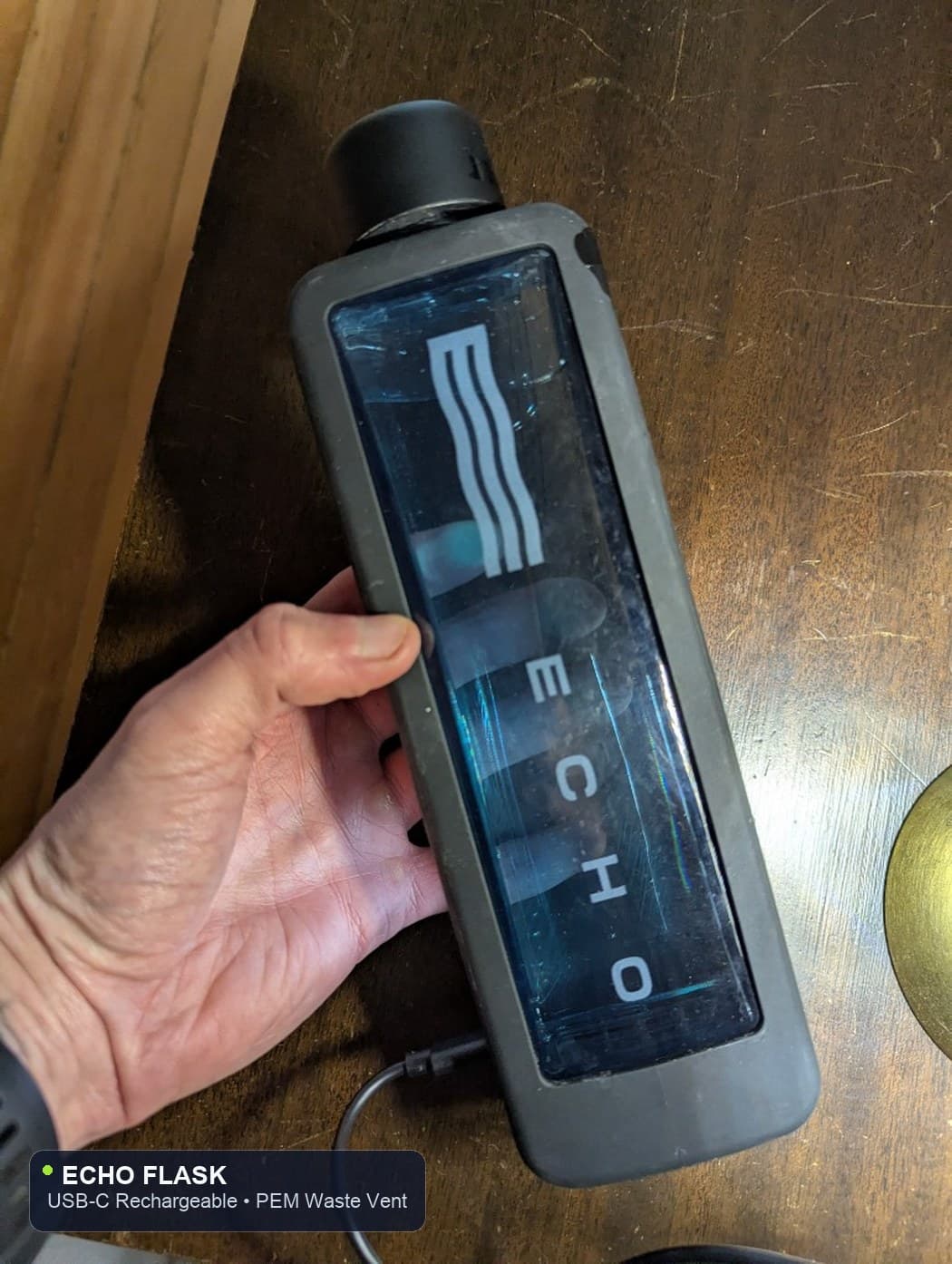 Echo Flask USB-C rechargeable port and bottom waste vent