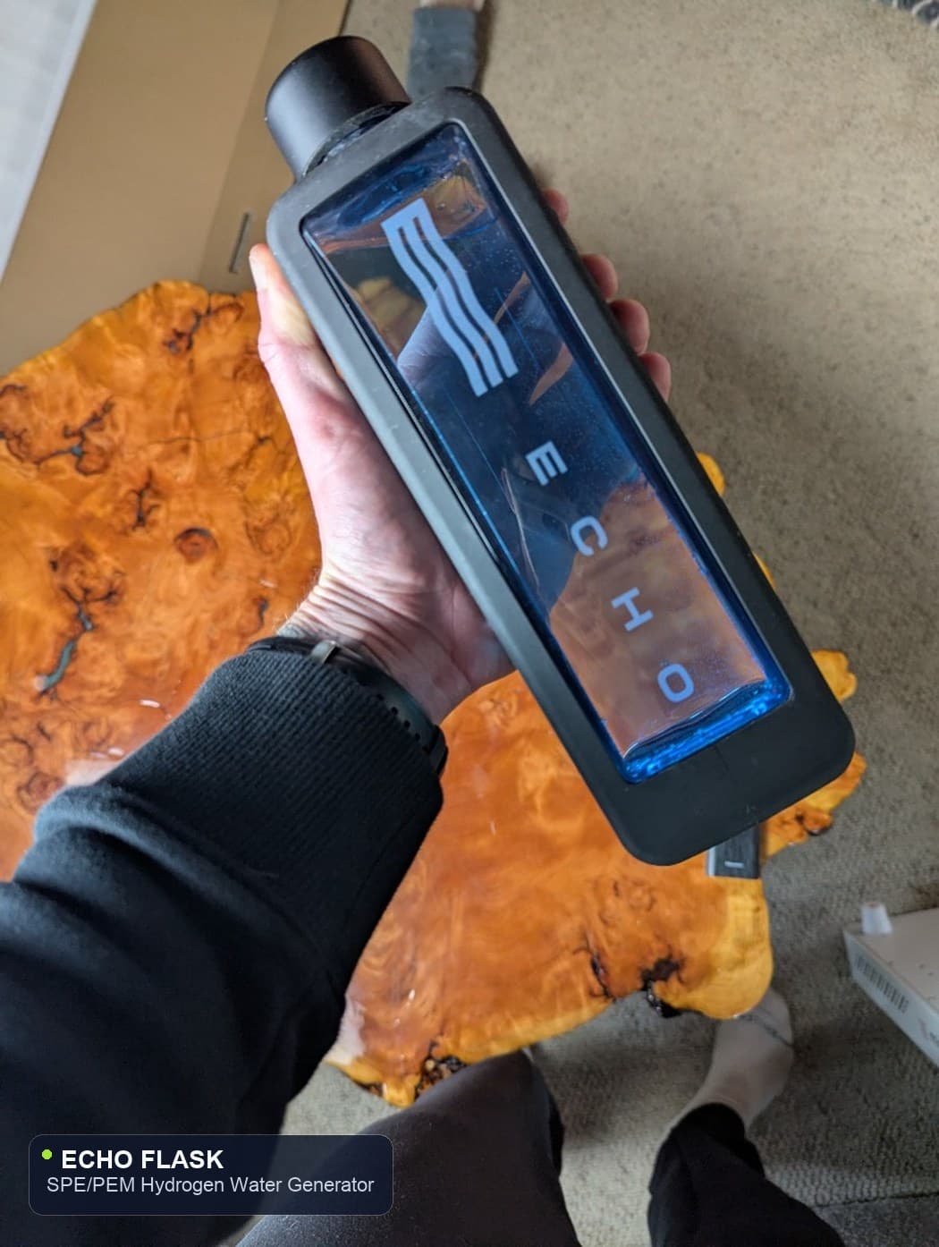 Echo Flask lab-certified portable hydrogen water generator on a counter